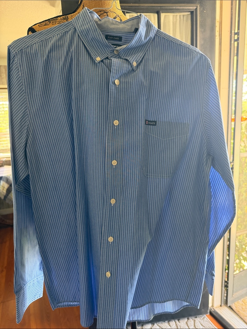 Chaps Blue and White Pinstripe Button-Down Dress Shirt